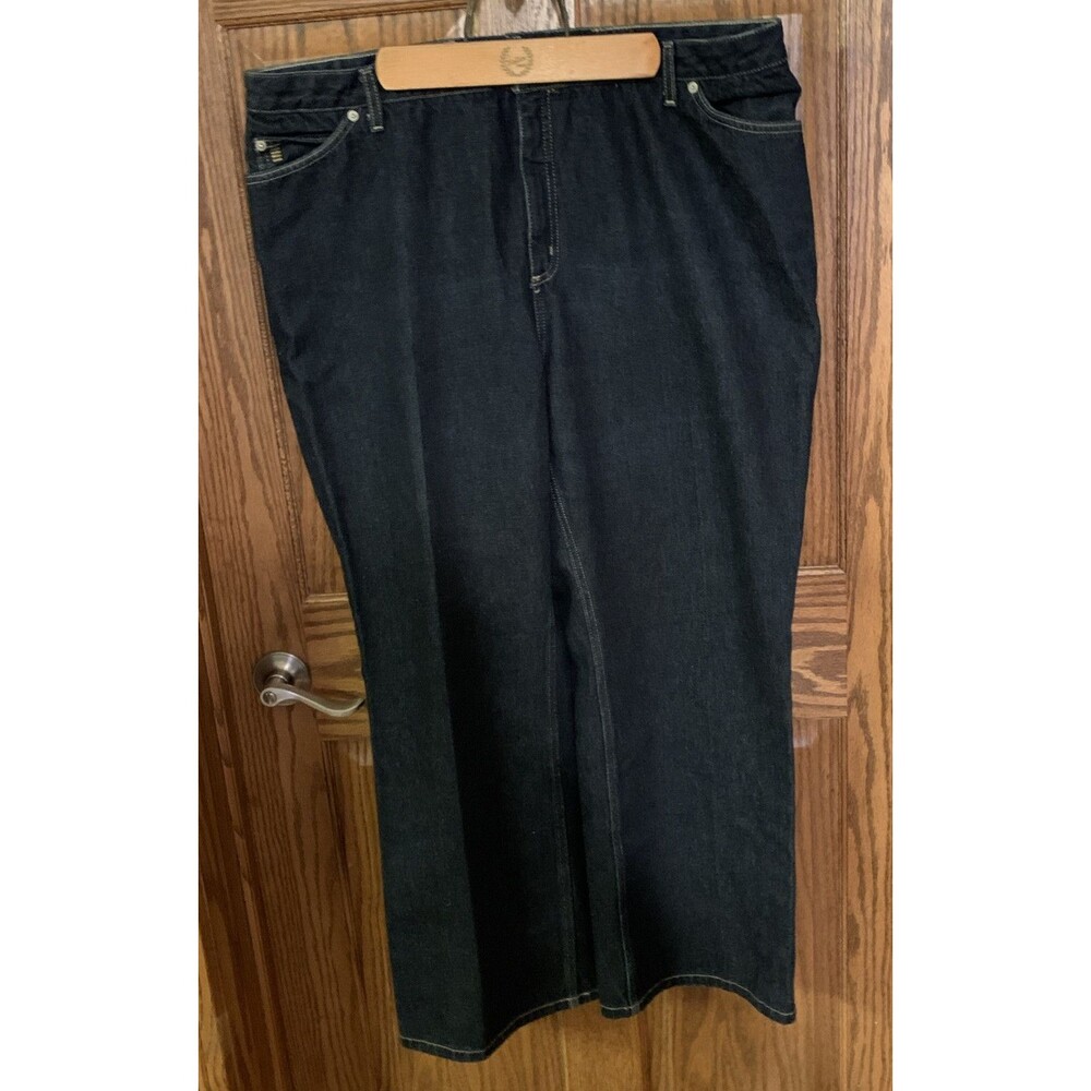 Lands End Women Plus Denim Jeans 20W Mid Rise Straight Dark Wash 40x28 Cotton